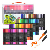 80 Colores Marcadores Plumones Punta De Pincel Dual Brush