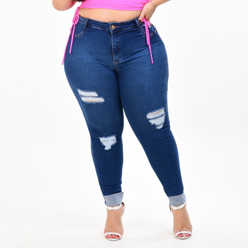 Calça Jeans Plus Size Skinny Feminino Cinta Modeladora Lipo