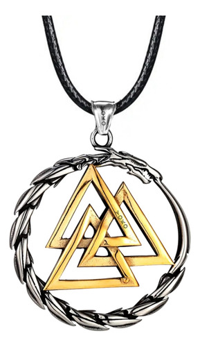 Collar Valknut Cuero Amuleto Nudo Vikingo Dragon Triqueta 