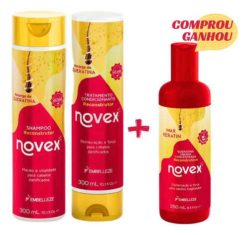 Queratina Novex + Shampoo E Condicionar Kit Reconstrutor 