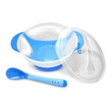1 Tigela Bowl Tampa Ventosa E Colher Sensor Infantil Bebê