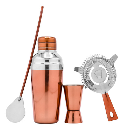 Kit Coctelería Tezzio Oro Rosado 4 Piezas Acero Inoxidable