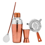 Kit Coctelería Tezzio Oro Rosado 4 Piezas Acero Inoxidable