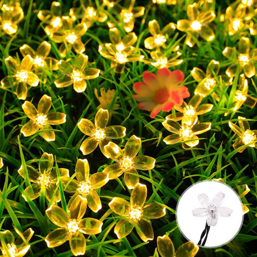 Cadena Solar Sakura De 20 Luces Led Decorativas Para Jardín, Color Blanco Cálido