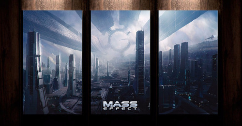 Cuadro Triptico Mass Effect Citadel Canvas 72cm X 40cm