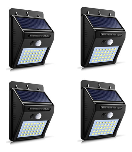 4 Luminária Led Energia Solar Sensor De Presença Para Jardim