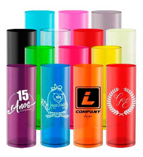 100 Copo Long Drink Acrílico Personalizado 350ml Aniversario