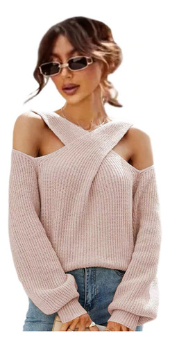 Sueter Tejido Mujer De Cuello Cruzado Moda Sweatersle Dama