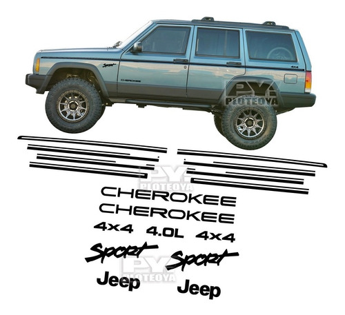 Kit 9 Calcos Jeep Cherokee + Lineas Sport - Ploteoya
