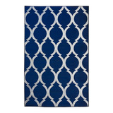 Tapete Geometrico Arabesco 100x150 Cm Lavavel Antiderrapante Cor Azul-marinho