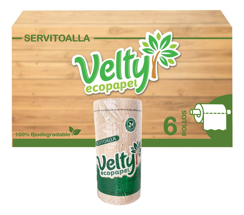 6 Rollos Toalla De Cocina Velty Ecológica 40 Mts 400 Hojas