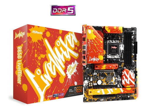 Tarjeta Madre Asrock B650 Livemixer Am5 Ryzen 7000 Ddr5 Color Negro/naranja