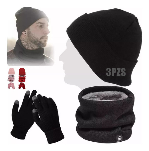 3en1 Gorro Bufanda Guantes Cuello Invierno Para Frío Unisex