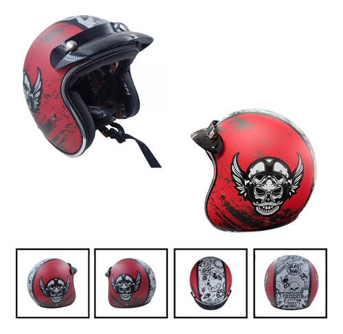 Casco 3/4 Rudo Vintage Certif Dot Rojo-blanco Rmb