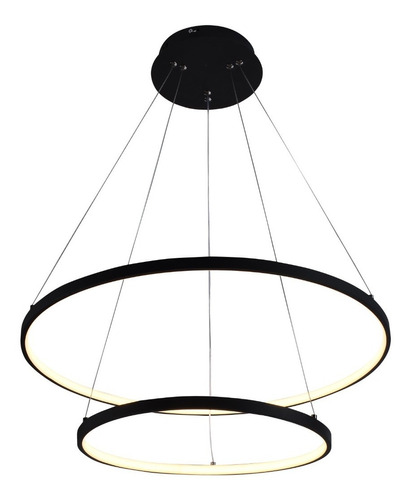 Lustre Pendente Moderno 2 Anéis Led 2 Arcos Dourado Bivolt  