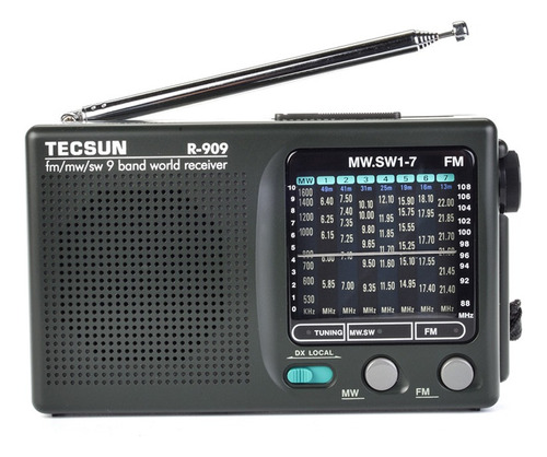 Rádio Portátil De Ondas Curtas Tecsun R-909 Am/fm/sw1-7 Worl