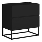 Mesa De Cabeceira Eros 45 Criado Industrial 2 Gavetas Preto