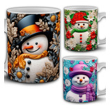 Plantillas Tazas Navidad Mono Nieve Snowman 3d + Previas