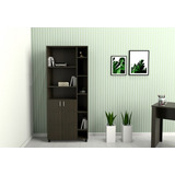 Mueble Biblioteca Minimalista 9 Estantes 2 Puertas Bajas Color Wengue