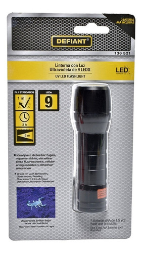 Linterna Con Luz Ultravioleta De 9 Leds 11 X 3 Cm