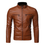 Jaqueta De Motociclista De Couro Masculina Trench Zipper Coa