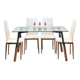 Juego Comedor Mesa Vidrio 120 + 4 Sillas Cromadas Eco-cuero