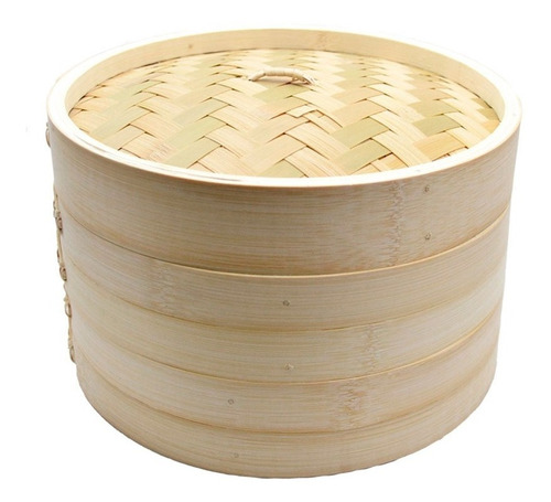 Vaporera De Bambú 21 Cm 2 Pisos + Tapa
