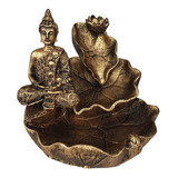 Incensario Cascata Folha Buda Hindu Meditando Dourado Escuro
