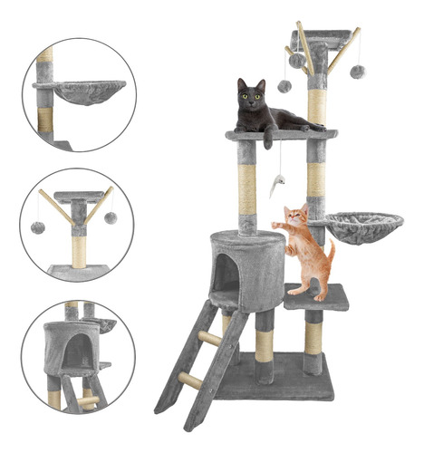 Mueble Rascador Para Gato Casa Juguete Escalera Hamaca 140cm
