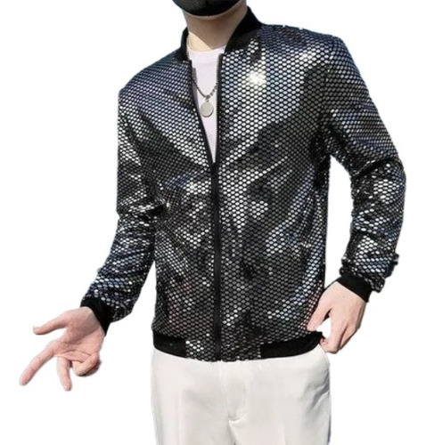 Chamarra Bomber Lentejuelas Brillantes Hombre Abrigo Hip Hop