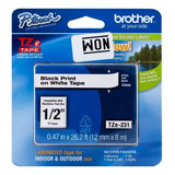 Cinta Brother Tze231 Negro En Blanco, 12mm X 8m