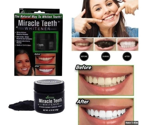 Blanqueador Dental Miracle Teeth Carbon Coco Natural No Dañ