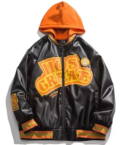 Chaqueta Bomber De Cuero Pu Para Hombre Y2k Hip-hop Streetwe