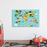 Cuadro Planisferio Infantil 50x70 Mapamundi En Tela Canvas 