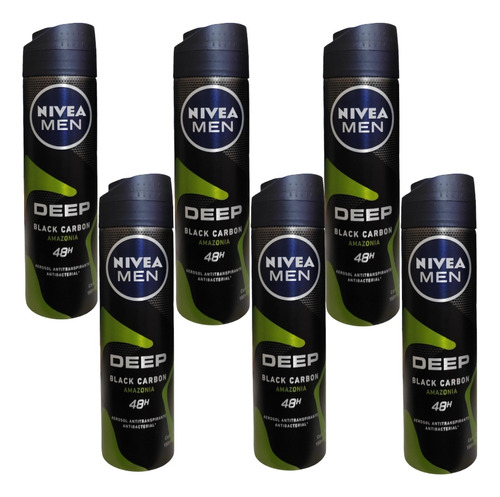 Pack X6 Desodorante Nivea Deep Black Carbon Amazonia