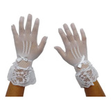 Guantes Cortos Mujer Encaje Con Moño Blanco, Negro Y Vino