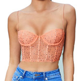 Top Crop Tirantes Mujer Corset Pedrería Fiesta Carnaval