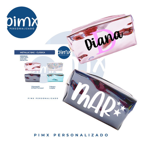 Bolsa Metálica Clásica Personalizada Cosmetiquera Lapicera