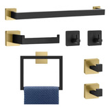 Toallero Juego De Accesorios De Baño Dorado Y Negro, Accesor