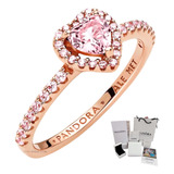 Anillo Pandora Corazón Brillante Rosa Elevado + Kit D Regalo