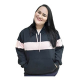 Moletom Plus Size Blusa De Frio Com Detalhe, Capuz Forrado  