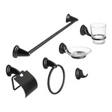 Set Baño Bronzen Wc 500-n Negro Mate 6 Piezas Base Redonda