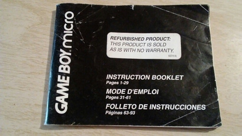 Sólo Manual De Instrucciones Gameboy Micro Game Boy