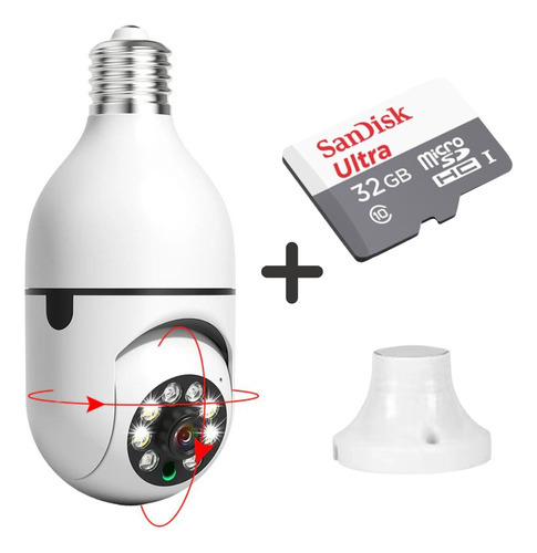 Camera Lampada 360 Wifi Giratoria Sem Fio +cartão De Memória Cor Branco