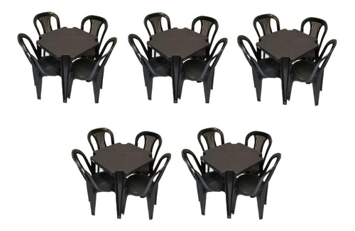 Conjunto Mesa E 4 Cadeiras Bistrô Plástico Preto Kit 5 Jogos