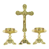 Conjunto De Castiçal E Cruz Para Altar -  Igreja - Bronze