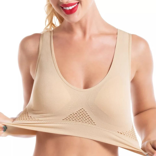 Crop Top Deportivo Transpirable Con Copa Removible - Beige