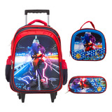 Kit Mochila Infantil Com Rodinha Sonic Creche Envio Imediato