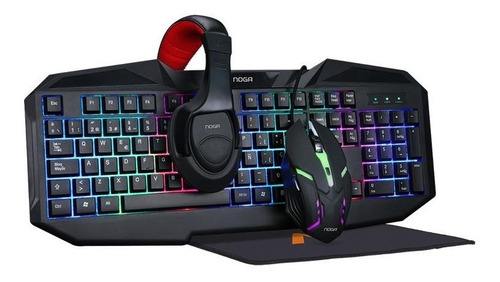 Combo Gamer Gaming Retroiluminado Usb Noganet Mouse Teclado + Auricular + Pad Full Kit 4 En 1 Profesional