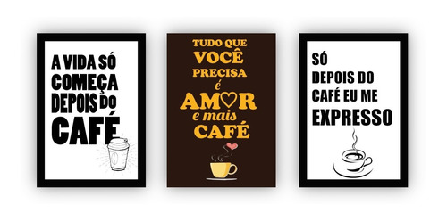 Kit Placas Quadros Decorativos Hd 3 Pçs Cantinho Do Café